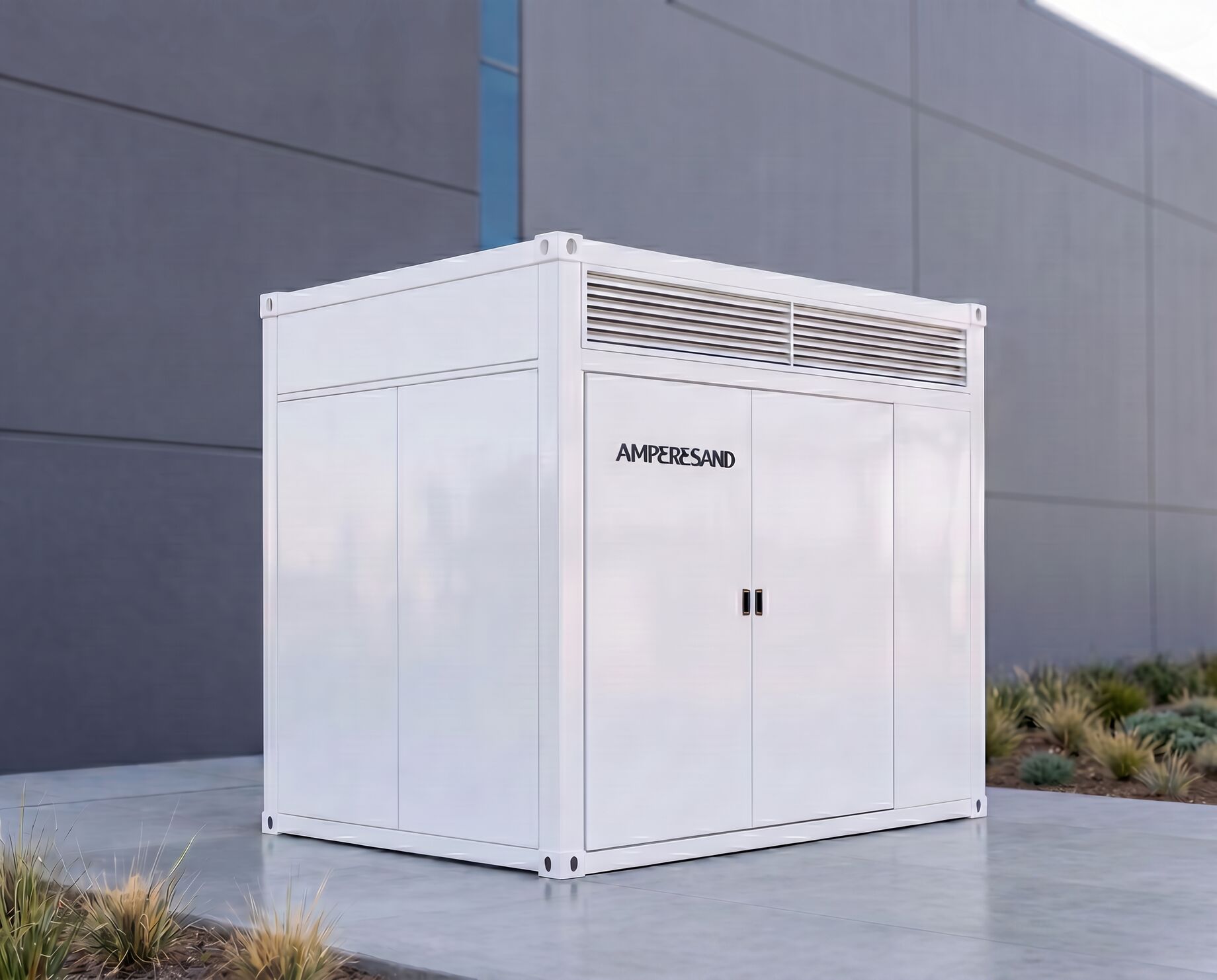 Amperesand medium voltage solid state transformer unit installed outside a facility