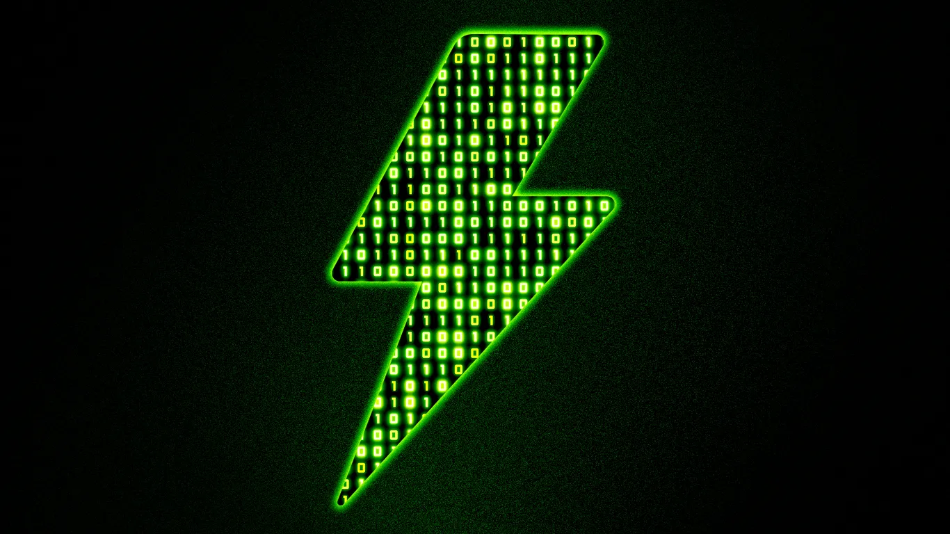 Lightning bolt with binary code — Axios article on Amperesand $80M raise